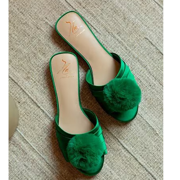 ANTONIO MELANI Shoes - Antonio Melani x The Nat Note Olga Satin Pom Detail Slide Sandals